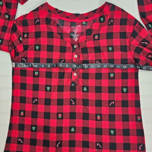 Jaclyn NY Red Buffalo Plaid Holiday Print Henley Pajama Set Women's Size M NWOT - Picture 11 of 15
